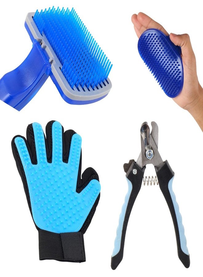 REGIIS Pet Grooming Set with Dog Nail Clippers and Silicone Deshedding Brush, Professional Grooming Tools, Blue and Black(PACK OF 4) - Image 1